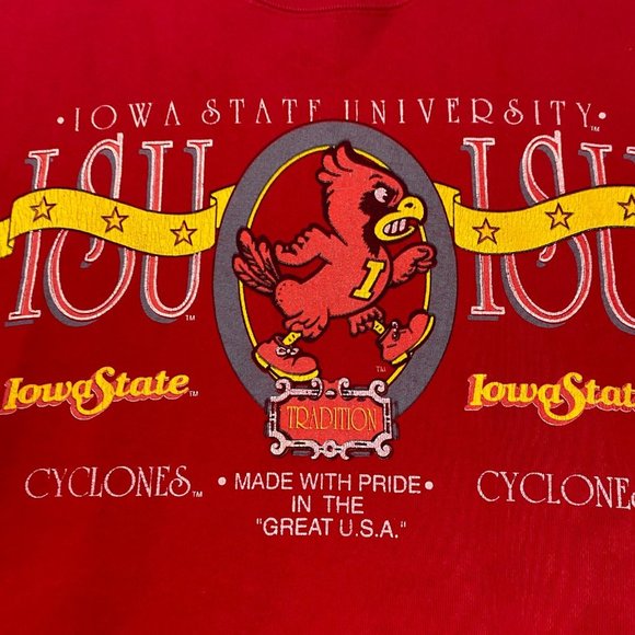 Vintage 90s Iowa State Cyclones ISU Sweatshirt Sweater Mens Medium Red Made USA - Picture 3 of 9